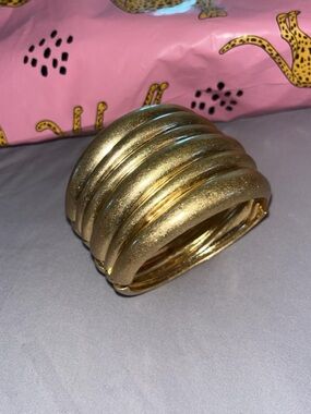 Gold Ribbed Multi-Band Cuff Bracelet - Women Jewelry